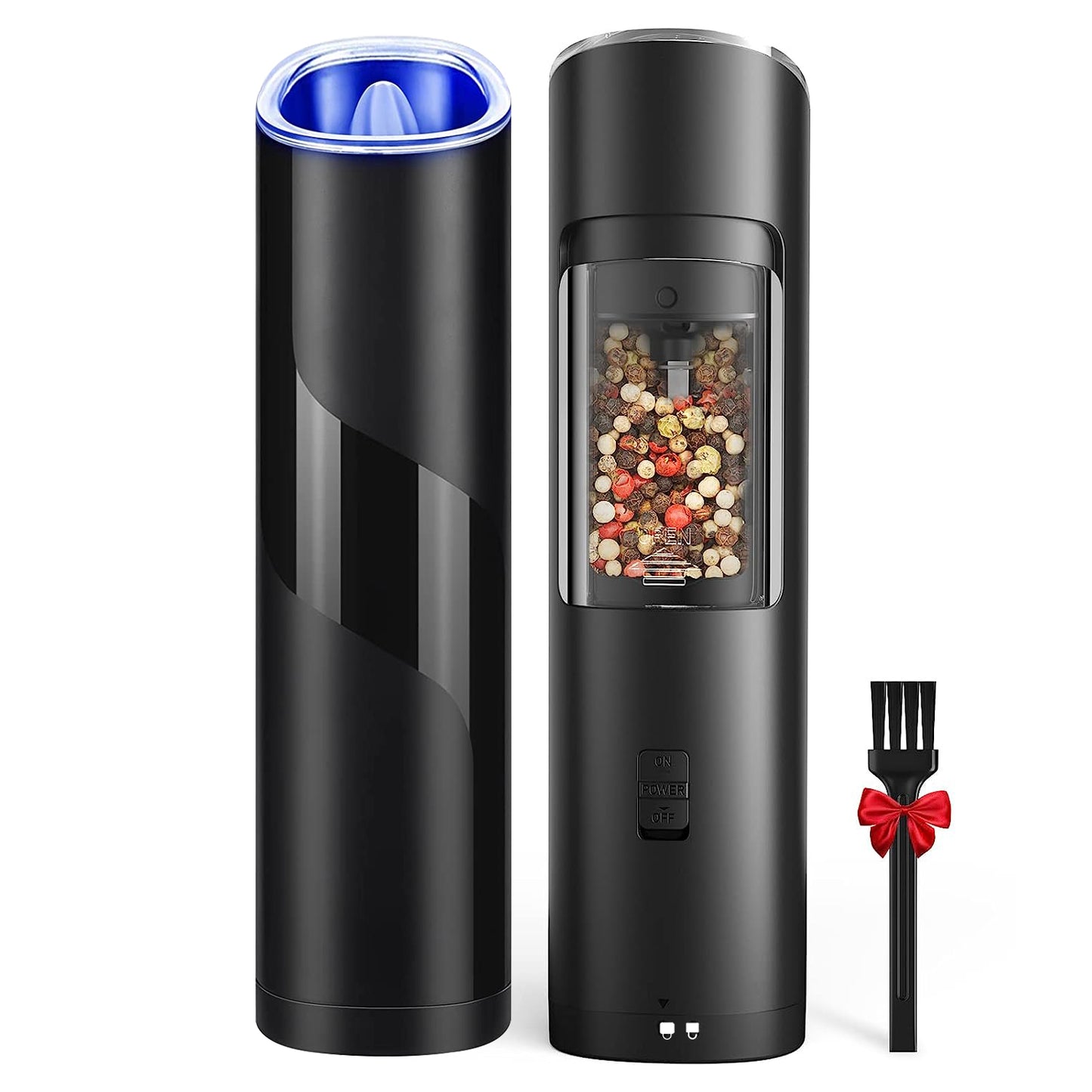 Electric Gravity Salt & Pepper Grinder – One-Hand Automatic Seasoning Mill (LED Light + Adjustable Coarseness)