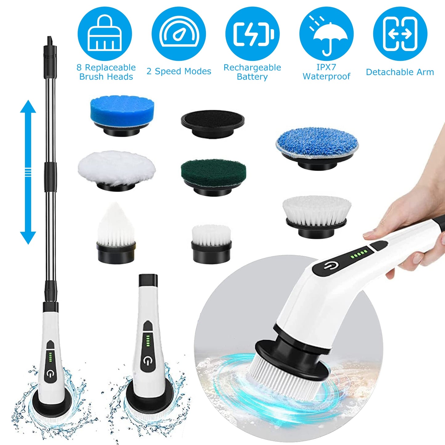 Electric Spin Scrubber™ — Cordless Rechargeable Power Cleaning Brush with 8 Multi-Surface Heads