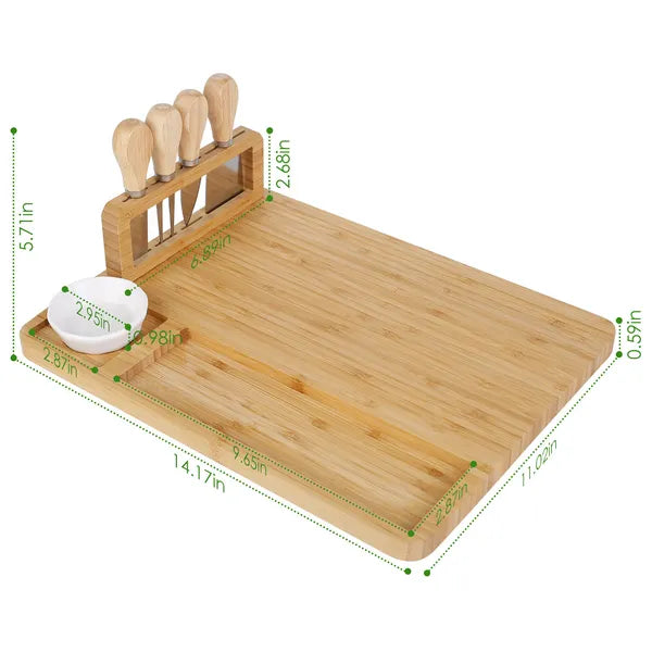 Premium Bamboo Charcuterie Cheese Board Set – Serving Tray With Knives (Fast USA Shipping)