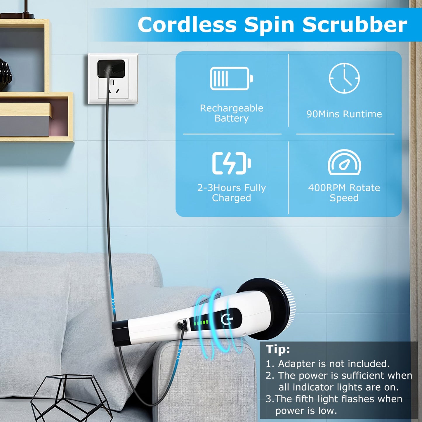 Electric Spin Scrubber™ — Cordless Rechargeable Power Cleaning Brush with 8 Multi-Surface Heads
