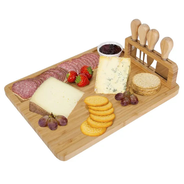 Premium Bamboo Charcuterie Cheese Board Set – Serving Tray With Knives (Fast USA Shipping)